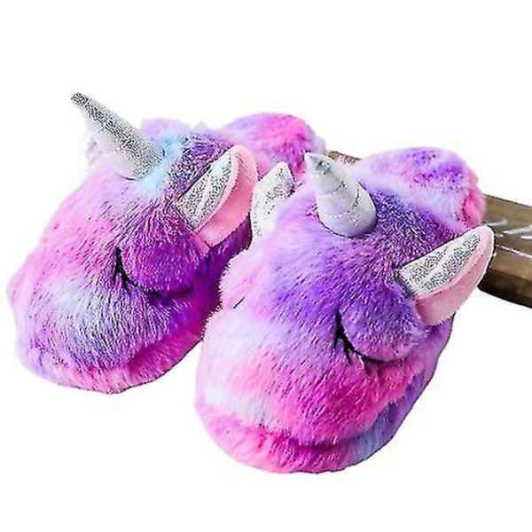 Varma Vintertofflor Plysch Regnbågs Enhörning Tofflor Barn Style 1 Size38 24cm