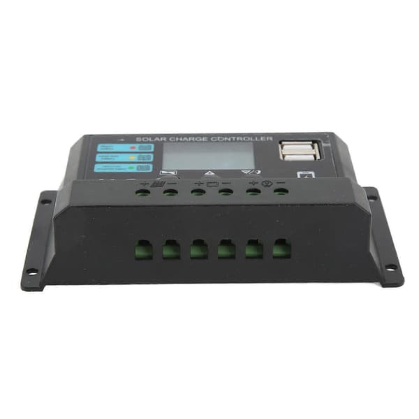 LCD Display Solpanel Kontroller Fotovoltaisk Laddningskontroller 12V 24V Självanpassning Svart 10A