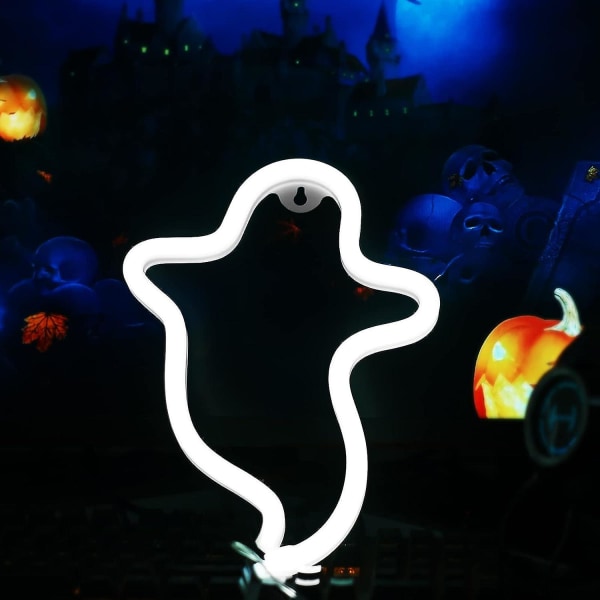 Ghost Neonskyltar Halloween Night Lights, Ghost Shape Led-skyltar Lampa USB/batteridrivna Nattlampor Med Sockel, Skräck Ghost Neon Lampa För Halloween P