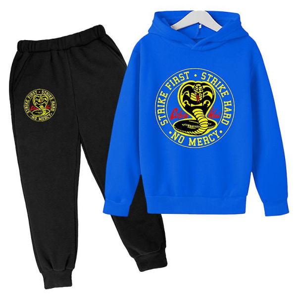 Våren Hösten Pojkar Casual Cobra Kai Tryckt Långärmad Tröja Hoodie + Byxor Kläder 2-delad Träningsoverall 4-14 År Flickor Pojkar Kläder 9 13-14T