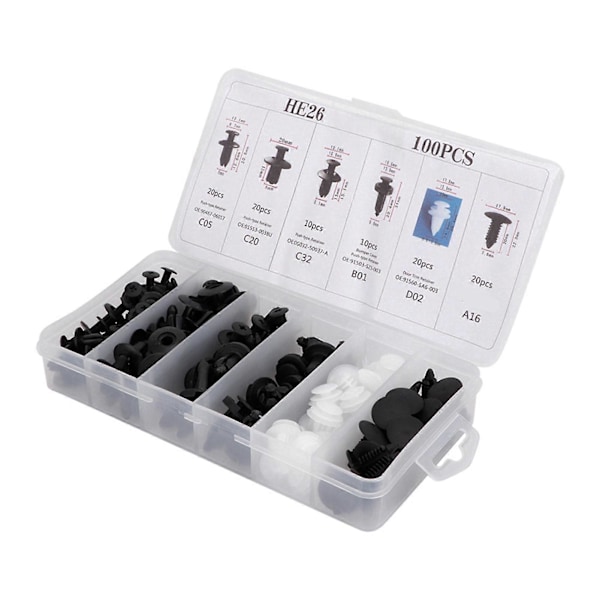 100 stk. Bil Dørkort Panel Trim Klips Støtfanger Festeholder Push Rivet Kit Universal