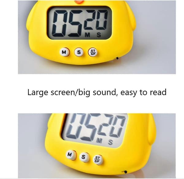 Köksklocka, söt tecknad djur nedräkningstimer, digital matlagningstimer, LCD-klocka med stor skärm, hängbar väckarklocka med stativ för matlagning