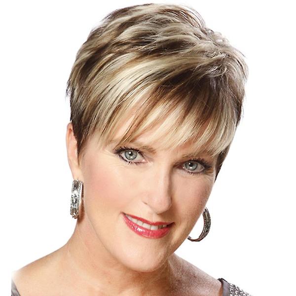 Kort Damperuk Boycut Ombre Brun Blond Peruk för Vardagsbruk