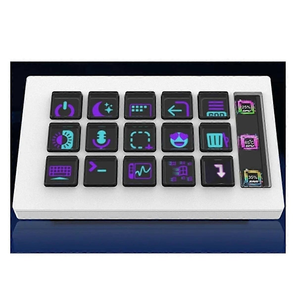 For StreamDeck Visuelt Tastatur LCD-knapp 15 Taster Live Innholdsskapingskontroller Tilpasset Knapp for Windows/IOS (Hvit)