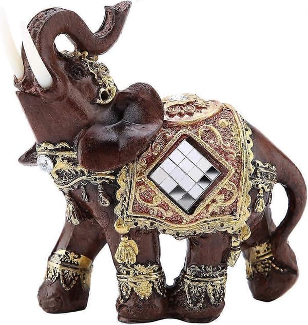Lyckobringande Feng Shui Elefantstaty Skulptur Träådring Figurin