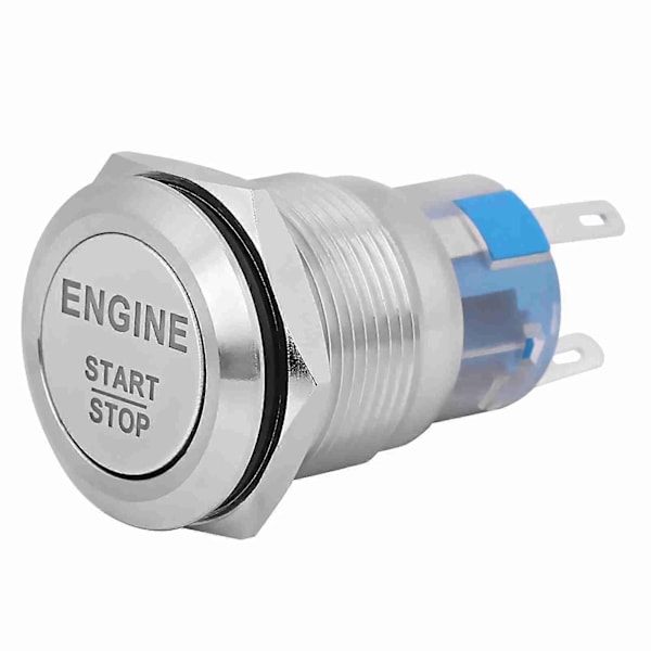 12V Hvid LED Bilmotor Start Stop Trykknap Kontakt Sølv Rustfrit Stål