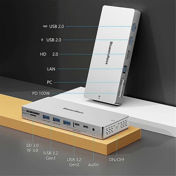 14 i 1 Dokkingstasjon Multifunksjon 4K 60Hz HD-oppløsning USB 3.2 Overføring 10GBPS Dokkingstasjon