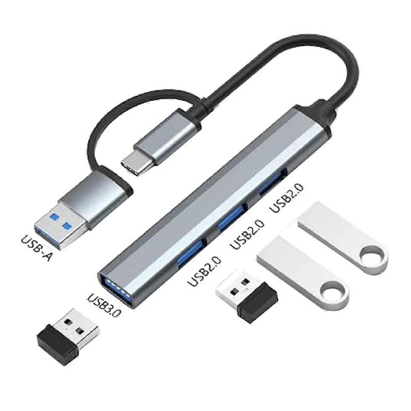 4-i-1 USB 3.0 Hub Typ C till USB 3.0x1 + USB 2.0x3 - 5Gbps Dataöverföring för Windows, PC