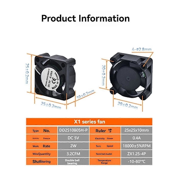3D Printer Hotend Køleventilator Mini Køleventilator PWM Temperaturkontrol til X1 X1C