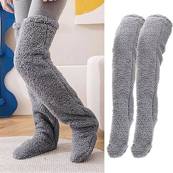 SnugglePaws Socktofflor, damtofflor, söta varma strumpor benvärmare knästrumpor varma tofflor strumpor Light Gray