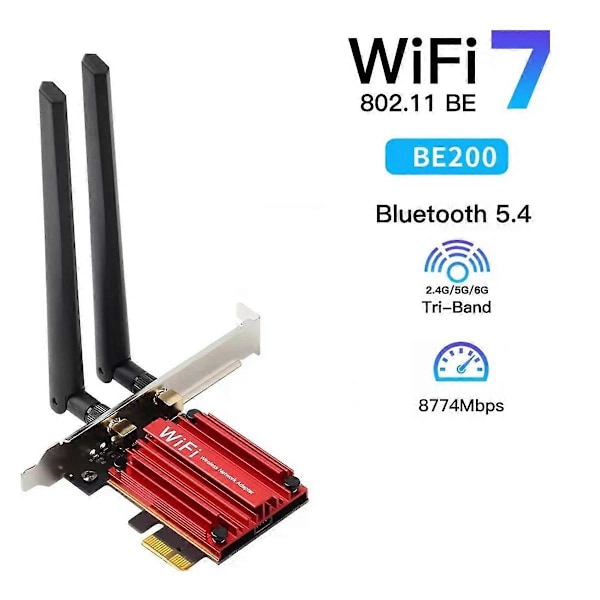 Wifi 7 Pcie Trådløs Adapter Be200 Bluetooth 5.4 Tri Band 2.4G/5G/6Ghz 8774Mbps /11 64Bit Wifi 6E