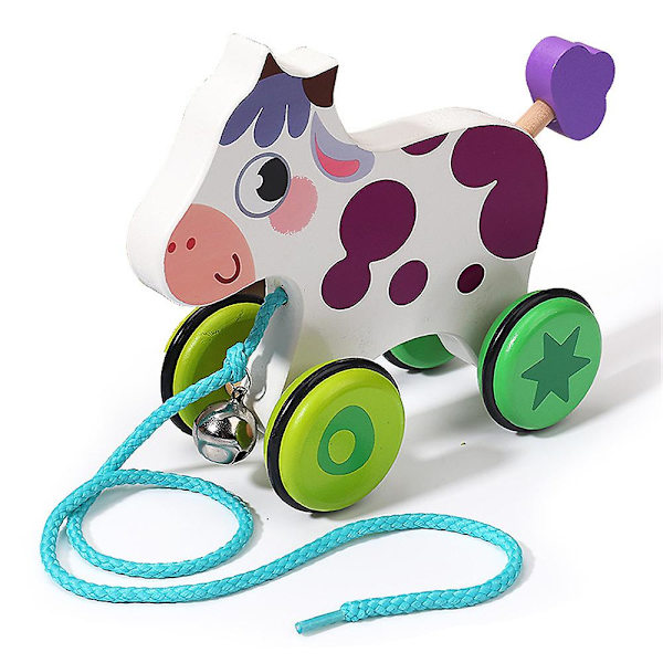 Baby Cartoon Djur Leksaksbil, Trädragande Gåvagn för Småbarn, Utvecklande Leksak för Flickor och Pojkar, Födelsedagspresent Calf