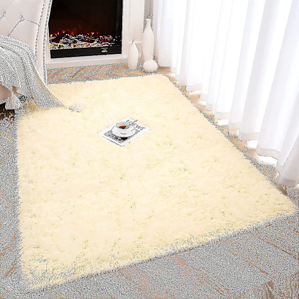 Knfe Mjuka fluffiga mattor för sovrum barnrum Plysch Shaggy Nursery Matta Pälsig kastmatta för pojkar Gi-4 * 5,2 fot-beige