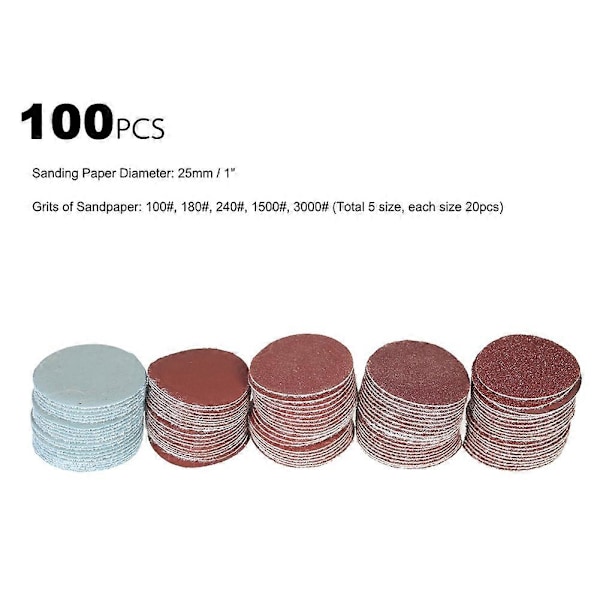 100 st 1-tums slipskivor + 1/8-tums skaftslipmaskin sandpapper poleringsplatta QinHai