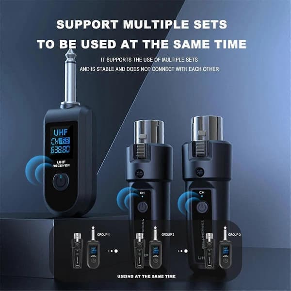 6,35 mm UHF XLR Adapter System Trådløs Mikrofon Sender Mottaker for Dynamisk Mikrofon Gitar Lydmikser PA