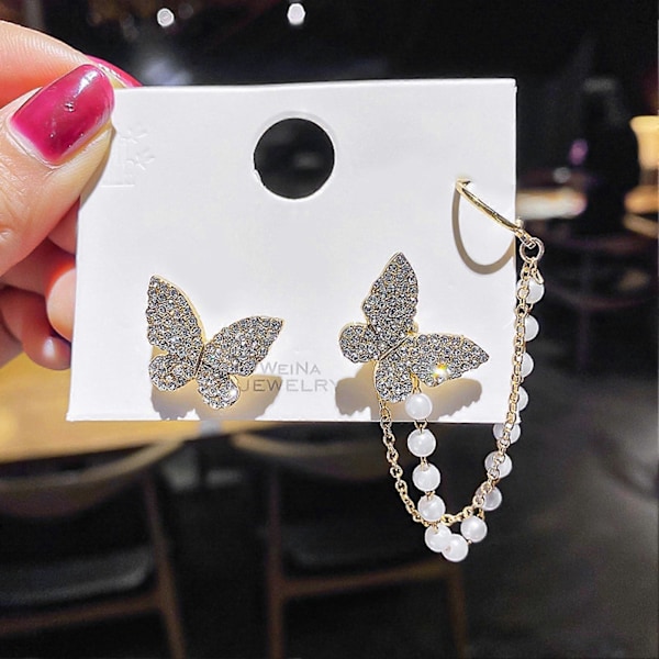1 par örhängen fjärilsform glänsande strass inlagda all match dam clip örhängen kvinnlig accessoar