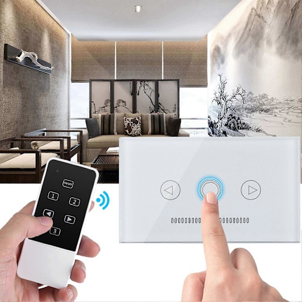 Touch Screen LED-Dimmerströmbrytare Trådlös RF Fjärrkontroll Glaspanel Vit