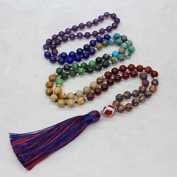 Halsband 8mm Buddhistiska Tibetanska Bönepärlor Halsband Med Regnbåge