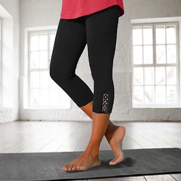 Capri Leggings til Kvinder Høj Talje Yoga Bukser Udskåret Bund Mavekontrol Butt Lift Hurtigtørrende Sort Yoga Fitness Gym Træning Sports Aktivt Tøj Strækbart M