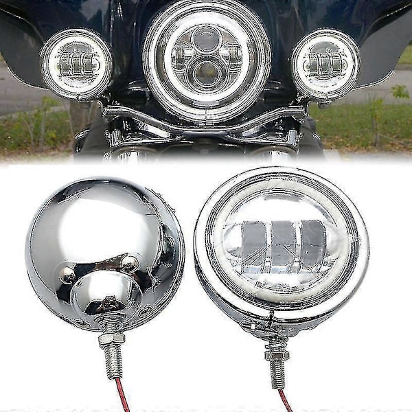 4 1/2\" 4.5 Tum Led Extraljus Dimljus Med Monteringsring Fäste Motorcykel Touring Electra Glide Banmo 1 set A