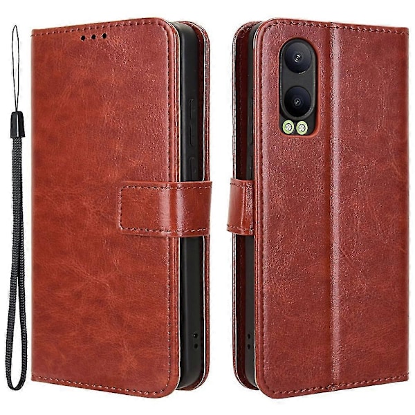 För Oppo K12x 5G/ OnePlus Nord CE 4 Lite 5G Mobilskal Stötsäkert Läder Flipfodral Brown
