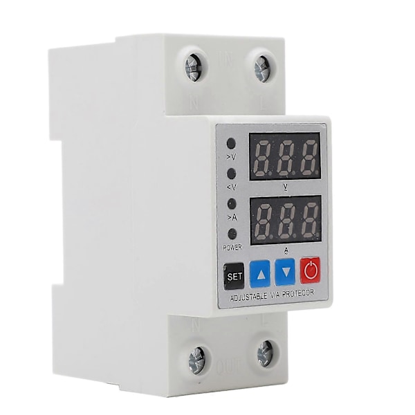 Över- och underspänningsskydd DIN-skena Justerbar Dubbel Display Digital Spänningsrelä 240?300V