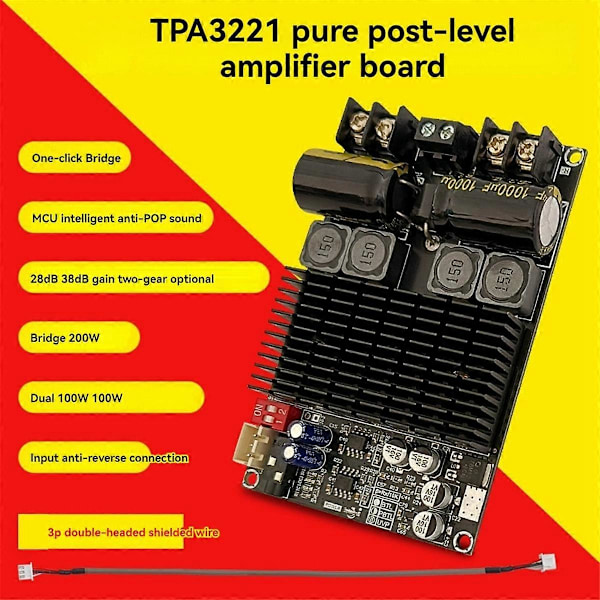 Digital Förstärkarkortsmodul 2001 Ren Bakre Steg Högeffekt TPA3221 Stereo 100Wx2 Brygga Mono 200W Modul