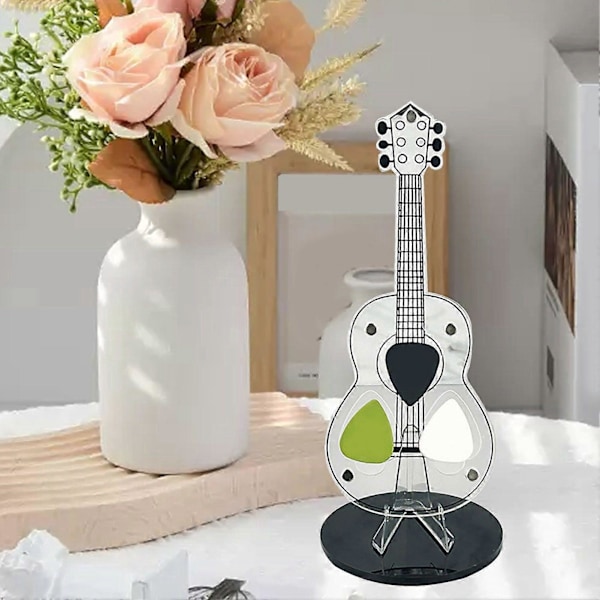 Akryl Guitar Plekterholder med Stabil Base Transparent Guitarformet Guitar Plekter Opbevaringsholder Tilbehør