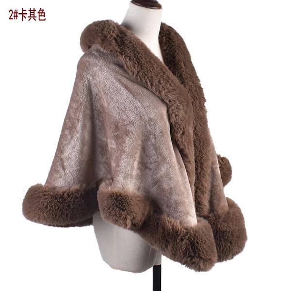 Ny höst- och vinterpäls krage päls sjal för kvinnor, höst- och vintervarm brudkappa, exklusiv enfärgad monokrom för kvinnor Khaki 165cm