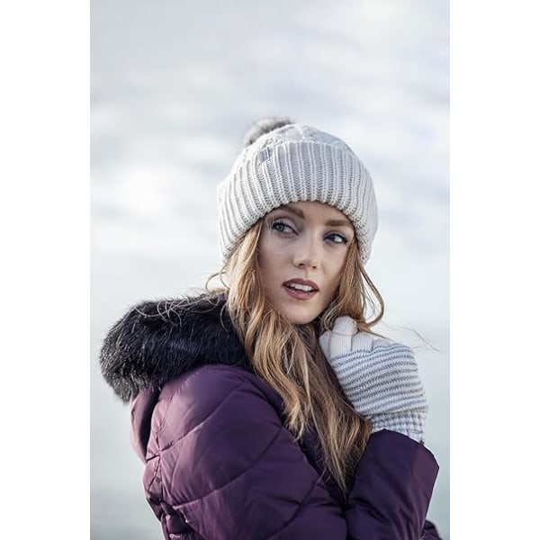 Dam Söta Randiga Fairisle Termiska Stickade Fleecefodrade Vinterhandskar Beige S-M