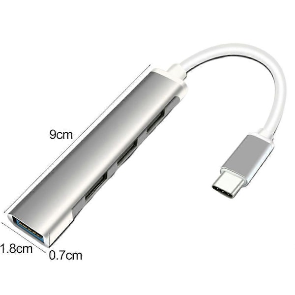 USB C Hub 4 USB-A Dataporttia Alumiinirunko 4-in-1 USB C - USB Hub Moniporttisovitin USB C -jakaja kannettavalle tietokoneelle