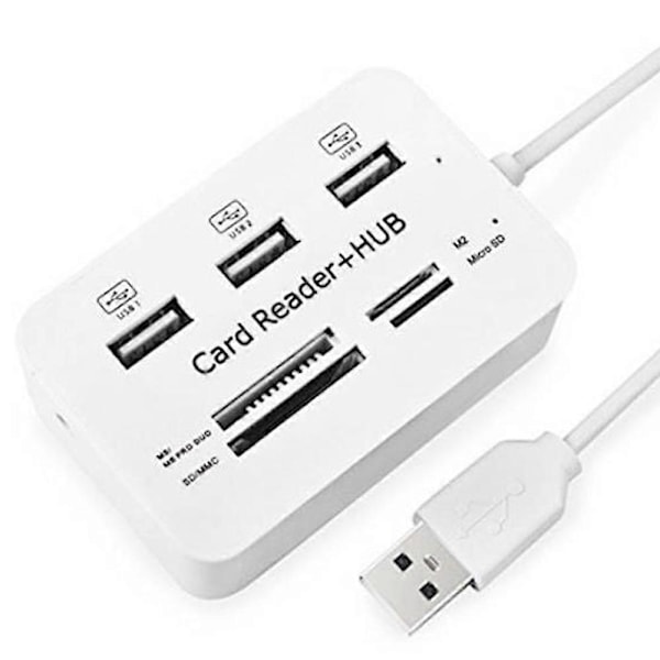 USB 2.0 Hub 3 Portar med USB-Kortläsare Hub 2.0 480Mbps Combo för MS/M2/SD/MMC/TF för PC Laptop