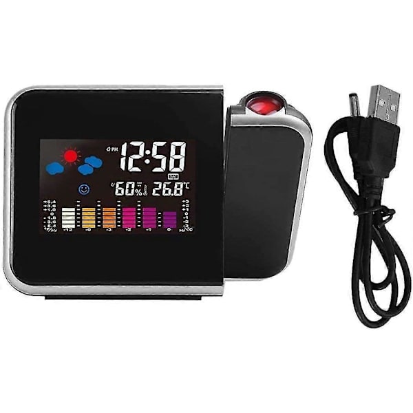 Projektionsväckarklocka, digital LCD-projektionsväckarklocka, USB-C