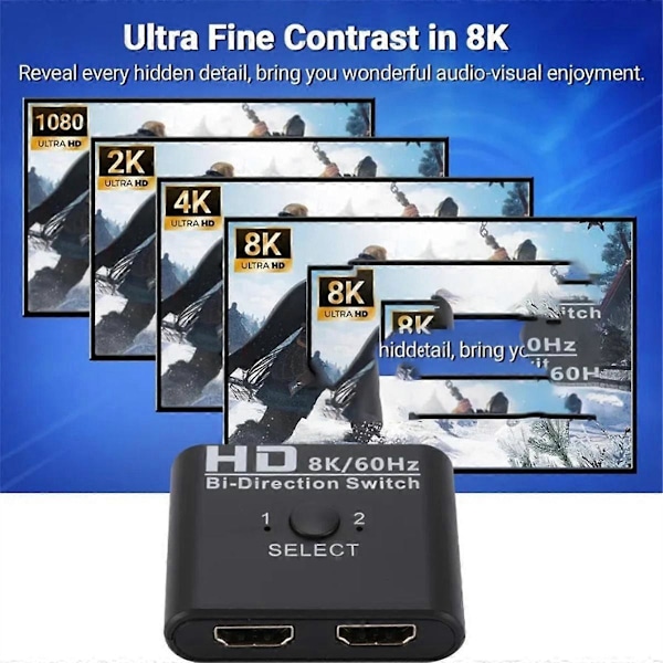 8K 60Hz -Kompatibel Switch Splitter Bi-Direction 1X2/2X1 -Kompatibel Switch 2 In1 Ut for TV Boks Switch