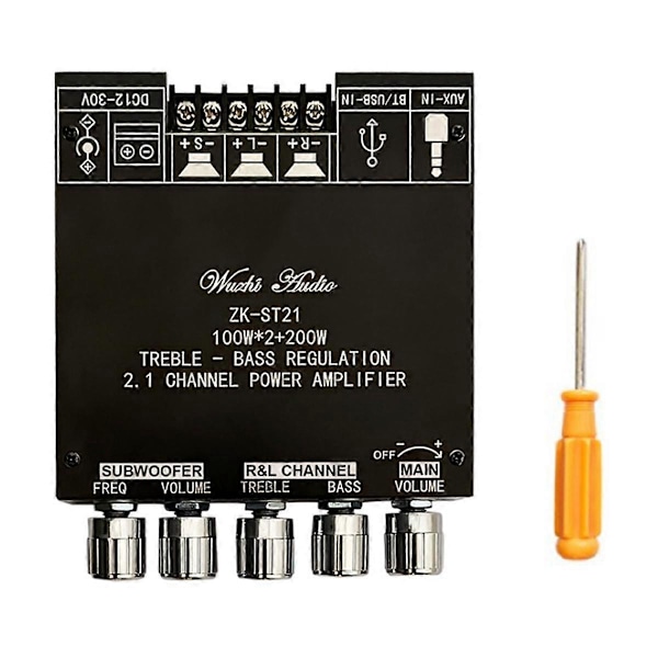 -ST21 Bluetooth Effektförstärkarkort 2.1 Kanal 2x100W+200W Subwoofer TPA3221 Digital Förstärkarmodul med Hölje