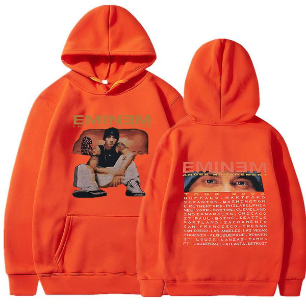 Eminem Anger Management Tour 2002 Hoodie Vintage Harajuku Funny Rick Sweatshirts Långärmade Herr Dam Pullover Mode Orange XL