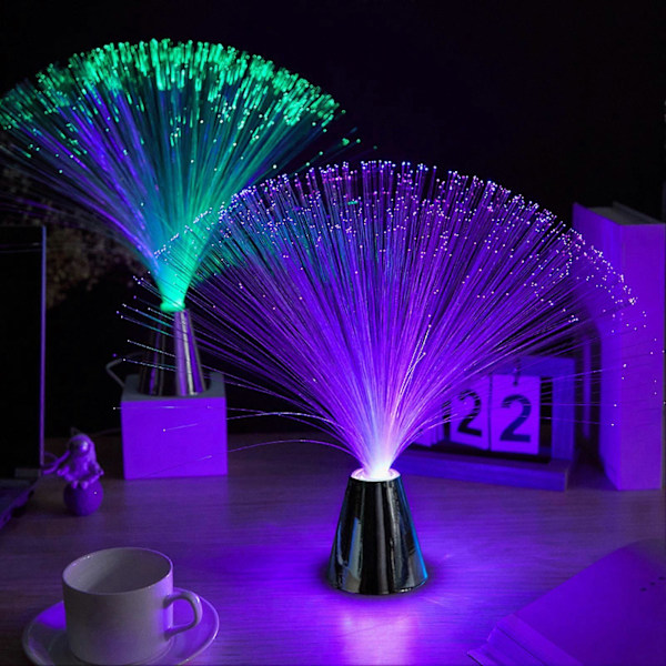 LED-lampa Batteridriven Automatisk Ljusförändring Icke-bländande Energibesparande Romantisk Optisk Fiber Skrivbords LED-lampa med Stabil Bas för Hemmet