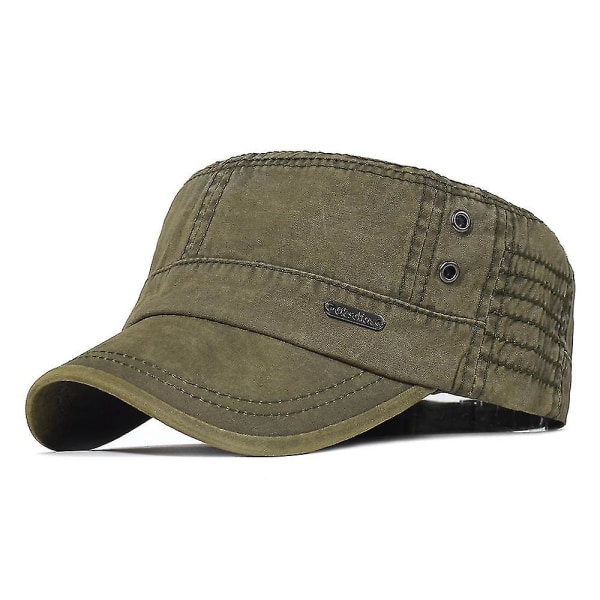 Tvättad Bomull Armékeps Unik Design Vintage Platt Keps Army Green