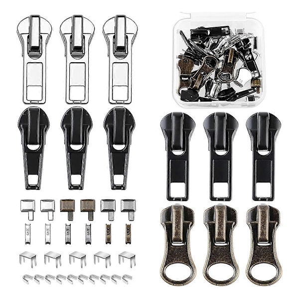 Dragkedjereparationssats, 5 Dragkedje Ersättnings Slider Kit, Dragkedjor Dragkedja Huvud Bottenstopp och Toppstopp Fixa Dragkedja på