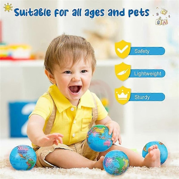 16 stk. Globe Squeeze-baller, 7,6 cm Jordklode Stress Relief Leker Squeeze-baller Pedagogiske Stressballer for Fingerøvelser