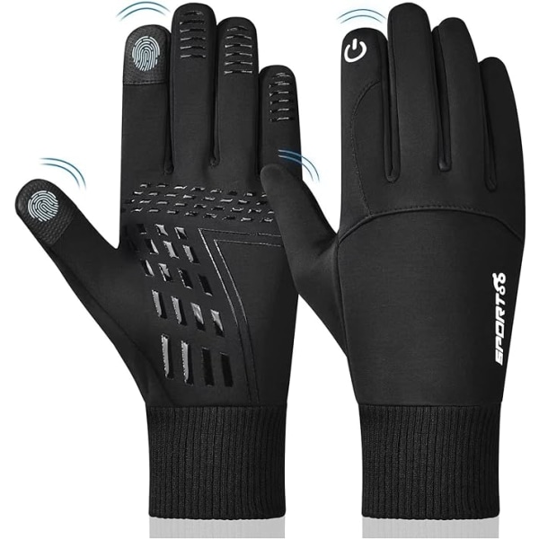 Vinterhandskar för män och kvinnor, pekskärmshandskar, uppgraderad halkfri silikongel för pekskärm, för vandring, löpning, cykling, klättring black XL