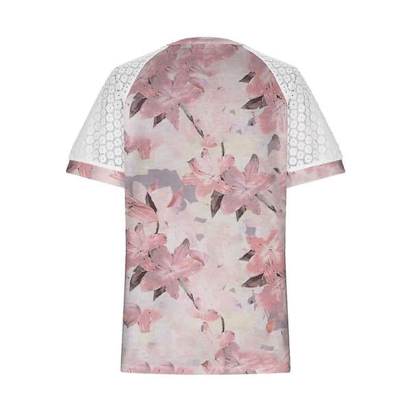 Mode Spetstoppar Sömmar Kortärmad V-ringad T-shirt Blus Blomstertryck XXL