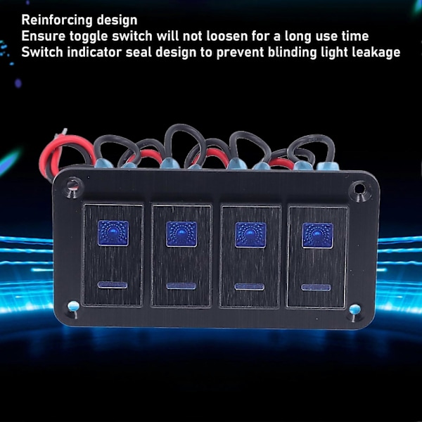 Musta 4-osainen keinukytkinpaneeli IP65 Vedenpitävä vipukytkin LED-taustavalolla Moottoriveneen muokkaus DC12?24V