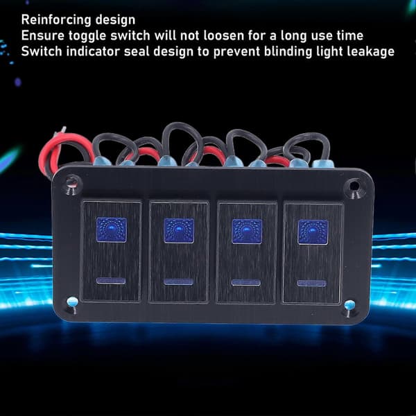 Svart 4-veis vippebryterpanel IP65 Vanntett vippebryter med LED-bakgrunnsbelysning Motorbåtmodifikasjon DC12?24V
