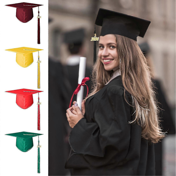 Voksen Graduation Hat med Kvast Ensfarvet Ikke-blegende Gymnasium Bachelor Graduation Hat Cosplay Rekvisit Pink