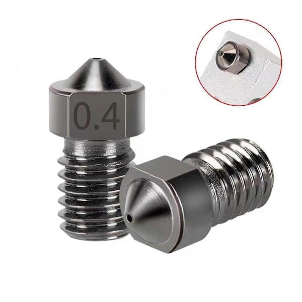 Munstycken i rostfritt stål 0,4MM Gängade härdade munstycken Högt flöde V6 Munstycke för Prusa I3 MK3/MK4 3D-skrivare (6ST)