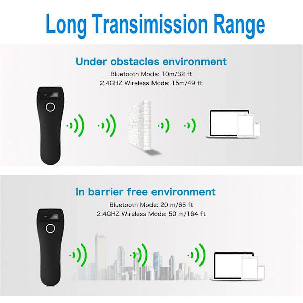 Viivakoodinlukija HBA-W6 Langaton 1D/2D CMOS-lukija USB Bluetooth Mini Tasku QR-lukija IOS Android Windowsille (Valkoinen)