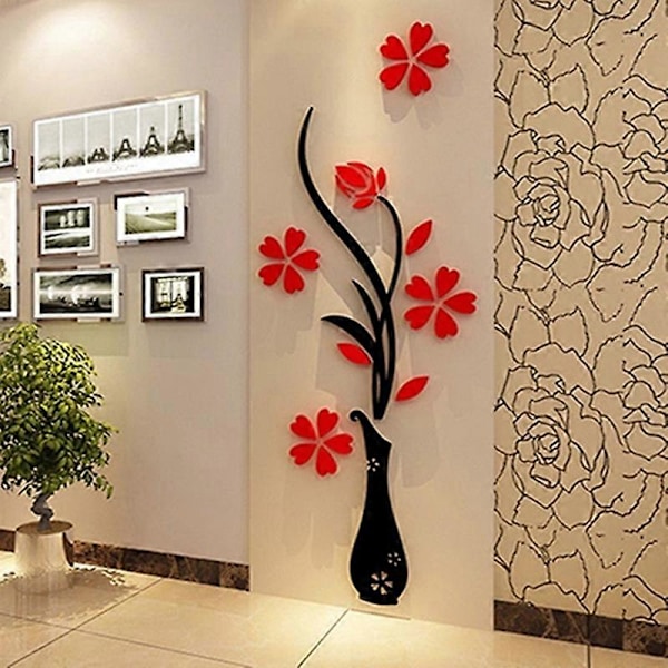 DIY Hjemmeromsdekor 3D Vase Blomstertre Veggklistremerke Avtakbar Dekal 30x80cm Qinhai
