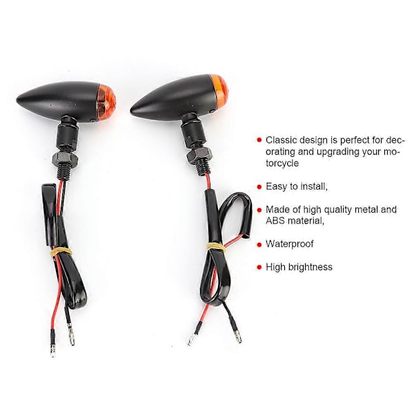 2 stk. Motorsykkel Bullet Blinklys Indikator Lampe Passer for Honda (Svart Skall Gul Linse)