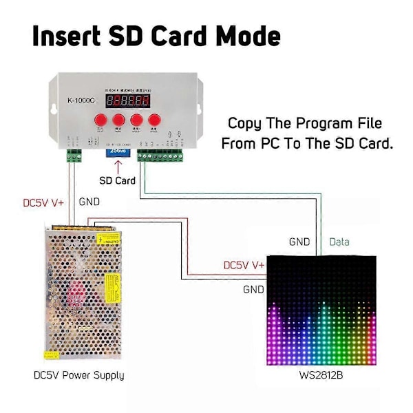 K1000C SD Kort Controller RGB Controller WS2801 WS2811 WS2812B LPD6803 LED 2048 Pixels Program Controller DC5-24V